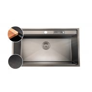 HOUSS EMBOSSED HANDMADE KITCHEN SINK W LEDGE & PRE-PUNCHED FAUCET HOLE SUS304 BLACK HSSE-8288BK