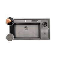 HOUSS MULTI FUNCTION STONE DECOR SINGLE BOWL HANDMADE KITCHEN SINK W ASH BIN SUS304 BLACK HSST-8301BK