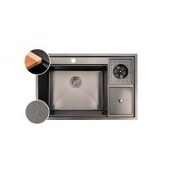 HOUSS MULTI FUNCTION STONE DECOR SINGLE BOWL HANDMADE KITCHEN SINK W ASH BIN SUS304 BLACK HSST-8302BK