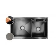 HOUSS 1B1S STONE GRAIN HANDMADE KITCHEN SINK W LEDGE SUS304 BLACK HSST-8328BK