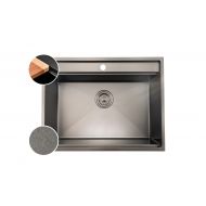 HOUSS 1B STONE GAIN HANDMADE KITCHEN SINK W LEDGE & PRE-PUNCHED FAUCET HOLE SUS304 BLACK HSST-8265BK
