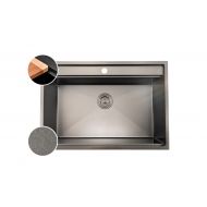 HOUSS 1B STONE GAIN HANDMADE KITCHEN SINK W LEDGE & PRE-PUNCHED FAUCET HOLE SUS304 BLACK HSST-8275BK