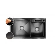 HOUSS 1B1S EMBOSSED HANDMADE KITCHEN SINK W LEDGE SUS304 BLACK HSSE-8328BK