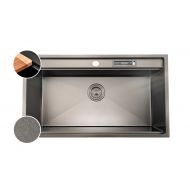 HOUSS ASTEROID STONE GRAIN 1B HANDMADE KITCHEN SINK W LEDGE & PRE-PUNCHED FAUCET HOLE SUS304 BLACK HSST-8288BK